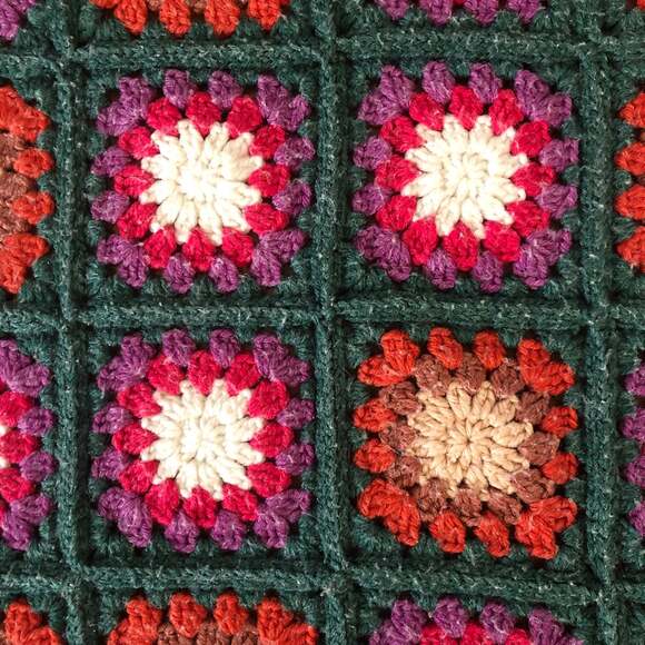 Anerican Vintage Handmade Crochet squares blanket cottage core size 114"x60" - Picture 9 of 12